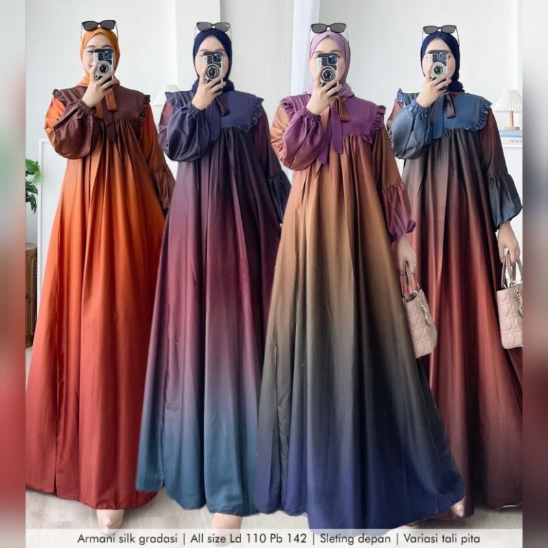 EVELYN DRESS | GAMIS ARMANI SILK GRADASI 2 WARNA