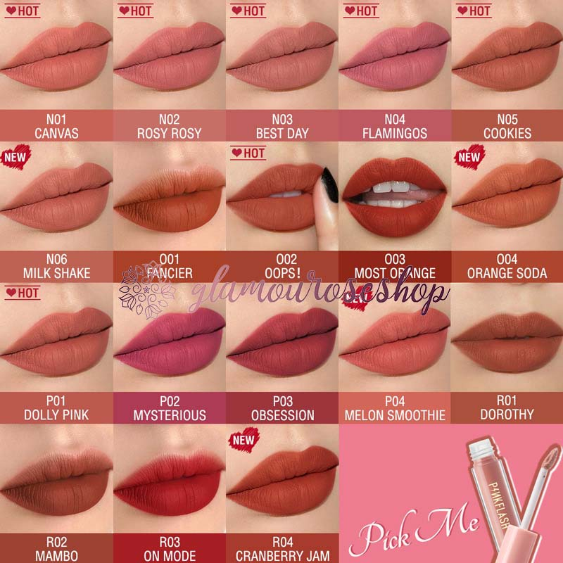 PINKFLASH Matte Lipstik Lembut Tahan Lama Pelembab Pigmentasi Tinggi 21 Colors