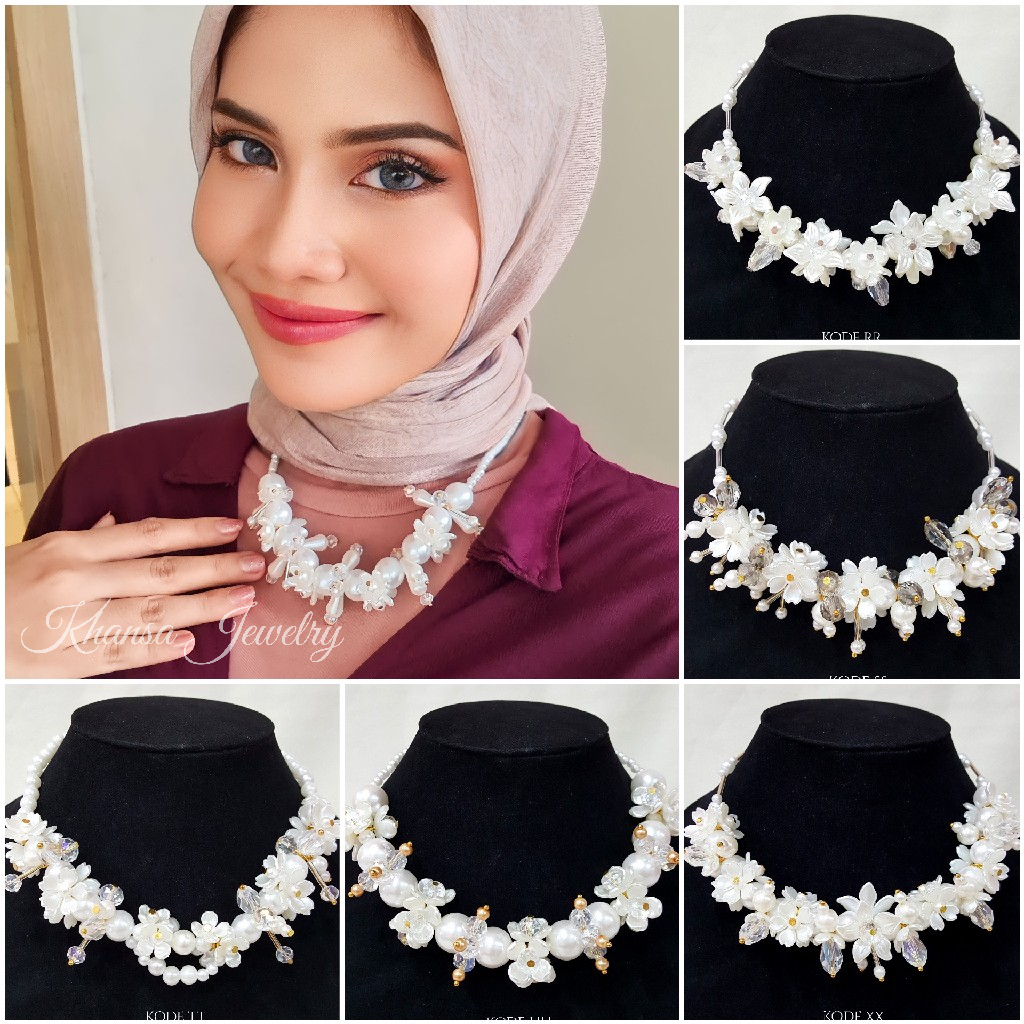 Kalung Hijab Beads Necklace Crystal Kalung Kondangan Kelopak Bunga - KH011