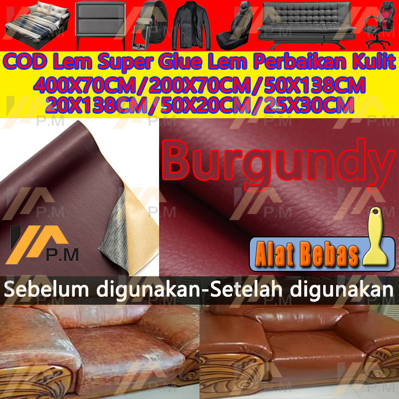 【Sticker Kulit Sofa Tersedia grosir】COD Burgundy 400CM*70CM/200CM*70CM Lem impor yang kuat kulit sof