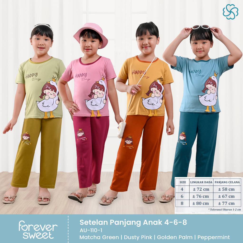 Setelan Babydoll CP Anak Forever Celana Panjang Ukuran 4-6-8 ABG Tanggung Lengan Pendek