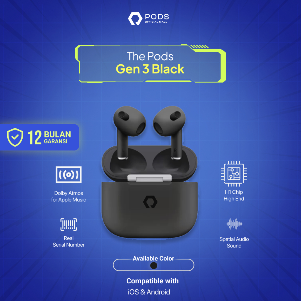 The Pods Gen 3 Black 2024 [LIMITED EDITION] Wireless Charging Case (Highest Version) By Pods Indonesia