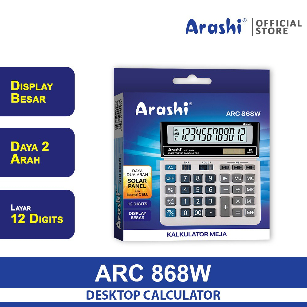 

Calculator / Arashi Kalkulator ARC 868W / 12 Digital / Solar Panel