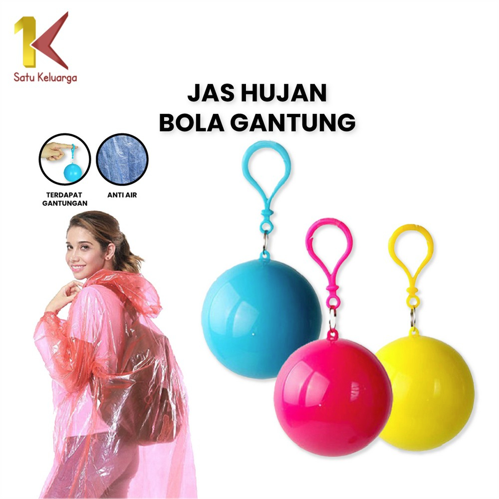 Satu Keluarga Jas Hujan Bola Plastik Gantung Warna Warni Anti Air C853 Raincoat Travel PortableJas h