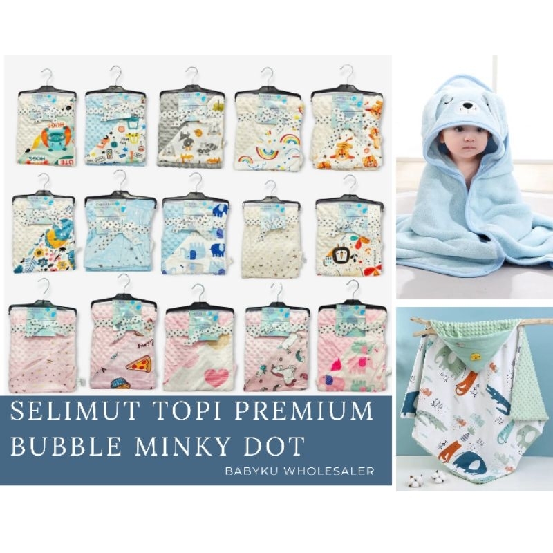 Selimut topi bayi newborn premium size jumbo / Hoodie baby blanket minky dot premium