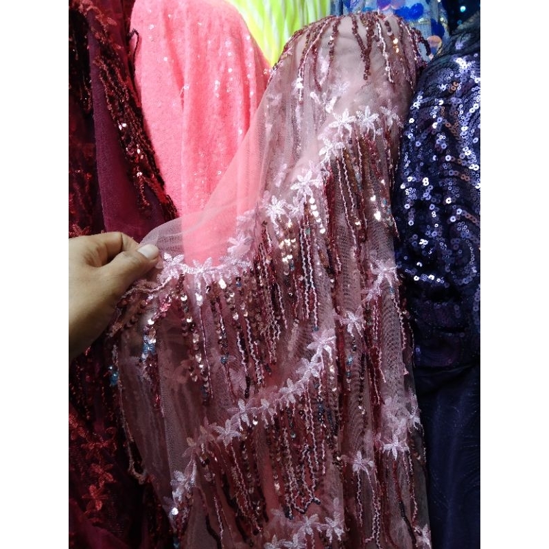 bahan kain sequin rumbai rumbai artis