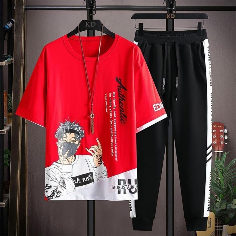 STELAN ( TAUKUAY ) STELAN PRIA DEWASA 1 SET KAOS DISTRO + CELANA PANJANG JOGGER MODEL TERBARU