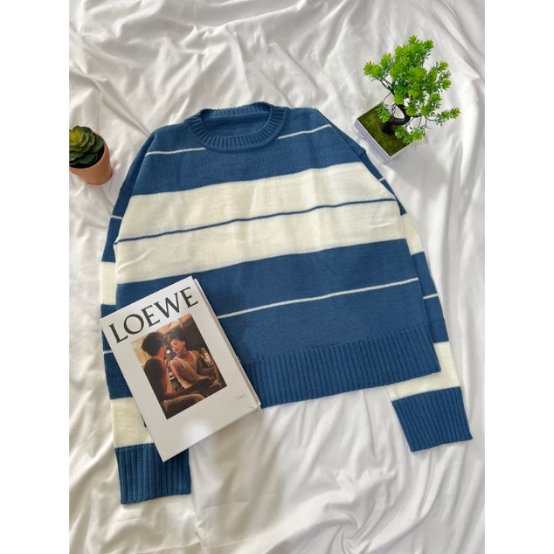 Yuji blouse sweater crop motif stripe