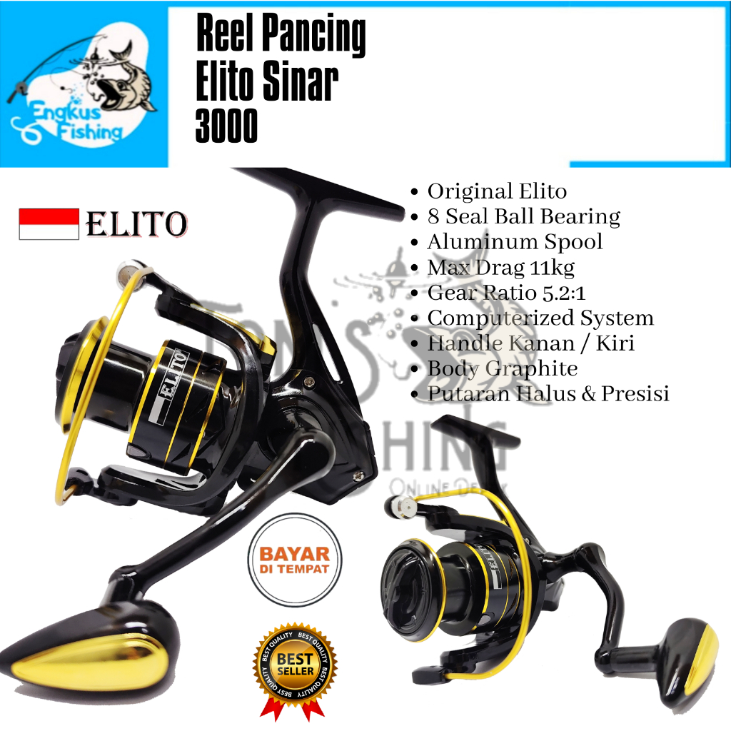 Reel Pancing Elito 3000 Cemerlang / Sinar ( 8 Seal Bearing) Spool Alumunium Murah - Engkus Fishing