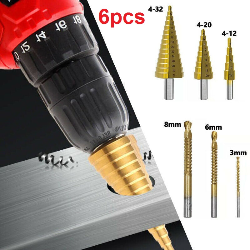 Mata Bor Pagoda Spiral Besi Kuningan Kayu Plastik Step Drill Tingkat Payung Cone HSS 3PCS 5PCS 6PCS 4 12 20 32 3 6 8