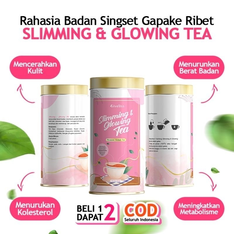 Giveliss Slimming & Glowing TEA teh herbal pelangsing, menekan rasa lapar, menjaga kulit dan melindu
