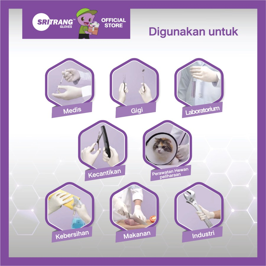 Sritrang Latex Exam Glove Powder Free Putih / Handscoon Sarung Tangan Safeglove