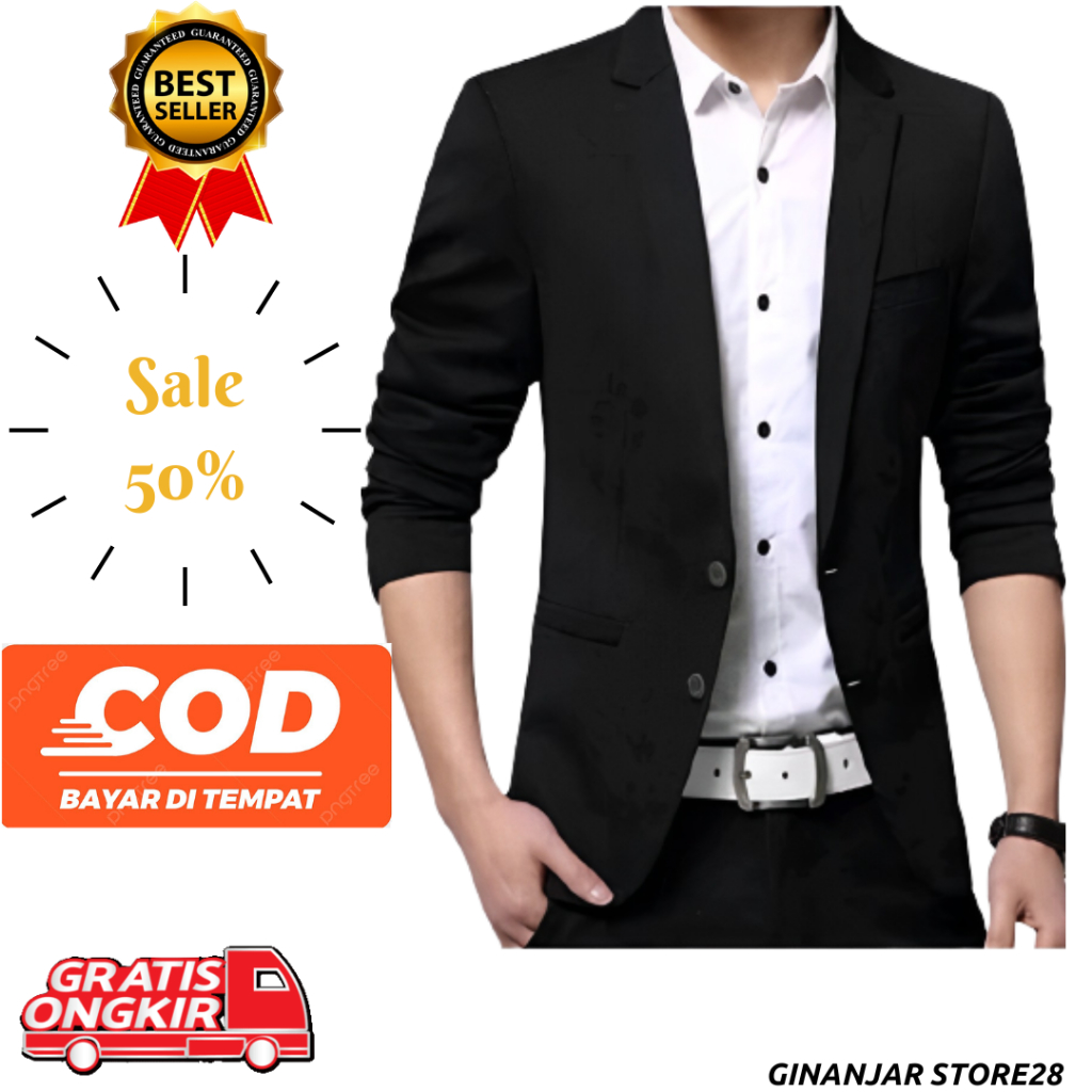 BLAZER PRIA HITAM PUTIH / JAS WISUDA / JAS MAHASISWA / JJAS AS FORMAL SLIMFIT TERKEREN TERMURAH MODE