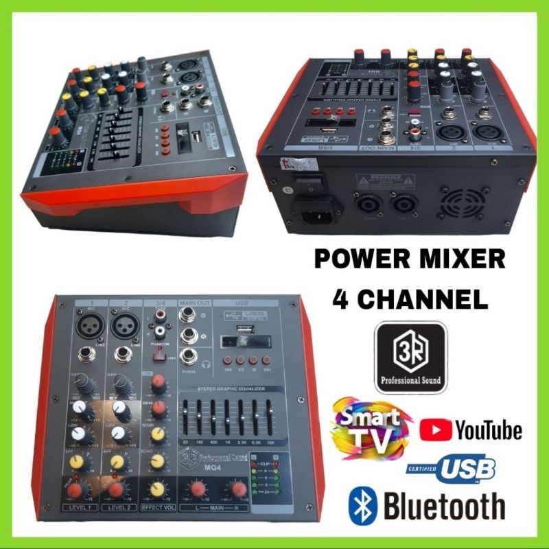 POWER MIXER 3R 4 CHANNEL Buat Speaker 10,12,15 Inch, Karaoke Smart tV