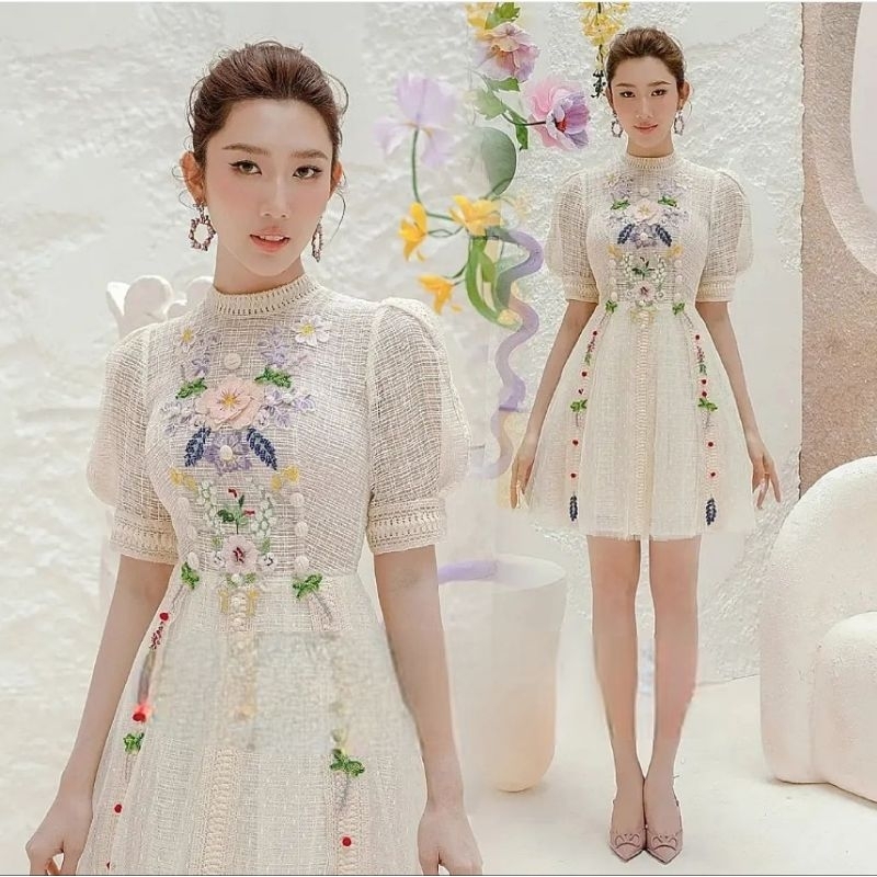 dress floral premium fabric halter flower party dress kostum mini flare midi dress elefant korean eu