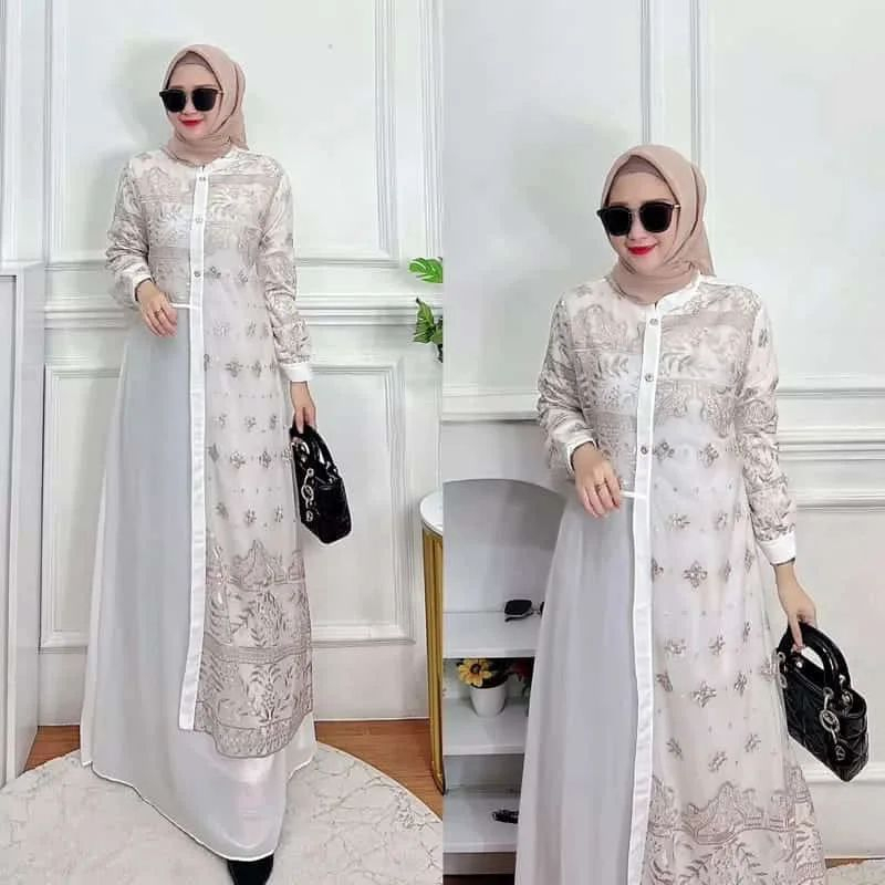 Bajurancak Baju Dress Wanita Kekinian Matt Ceruty Babydoll Full Furing Mix Brukat Allena Dress Gamis Muslim Wanita Pakaian Muslim