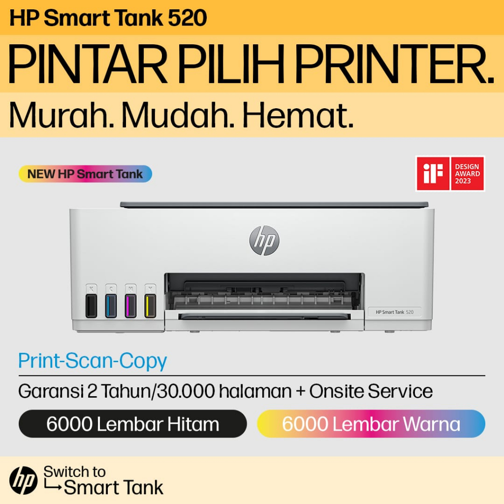 Printer HP Smart Tank 520 USB All-in-One Printer (1F3W2A) Garansi HP Indonesia