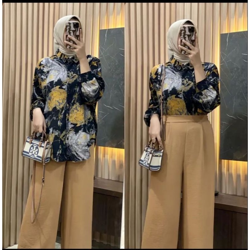 Viral!!!Stelan Kemeja Wanita Rayon Premium Terbaru/OneSet Rayon Motif Viral