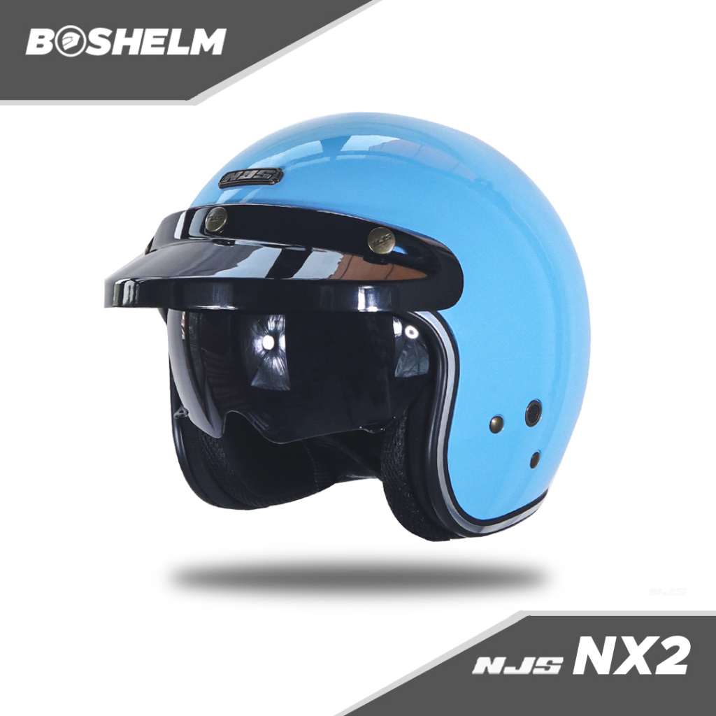 BOSHELM Helm Retro NJS NX2 BLUE SALEM GLOSSY Helm Half Face SNI