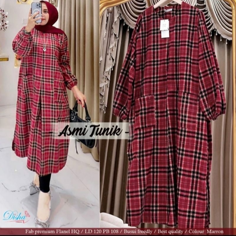 Baju Atasan Wanita Long Tunik Asmi Motif Kotak Kotak Jumbo Busui