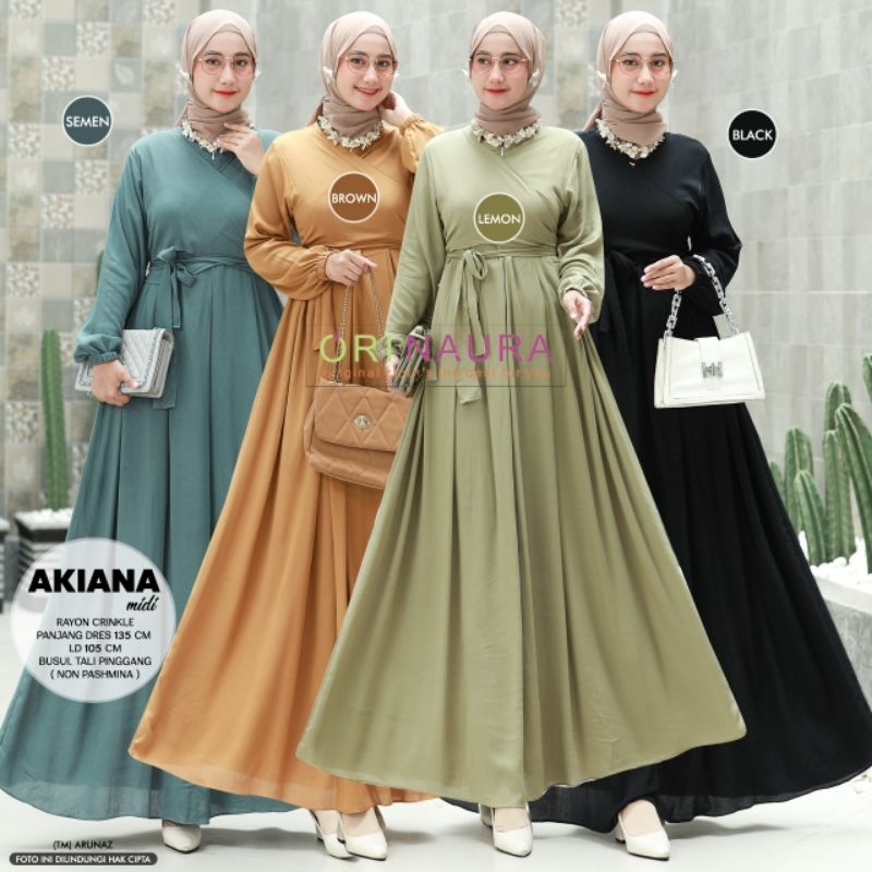 Gamis Midi Polos Rayon Cringkle Akiana Midi Ori Naura