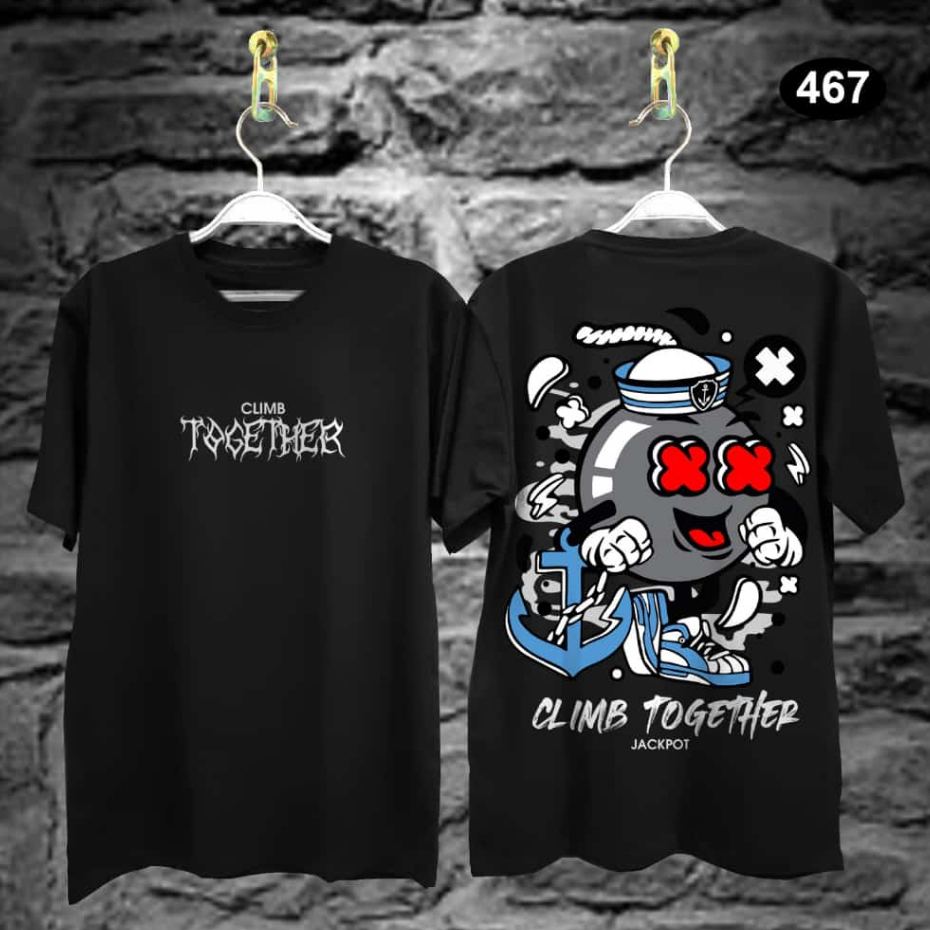 Baju Kaos Distro Tshirt Pria Wanita Boneka Keren Lengan Pendek Climb Togther Hitam Putih Terbaru Cewek Cowok Motif Sablon Bergambar Samurai Dragon Cod Couple Unisex