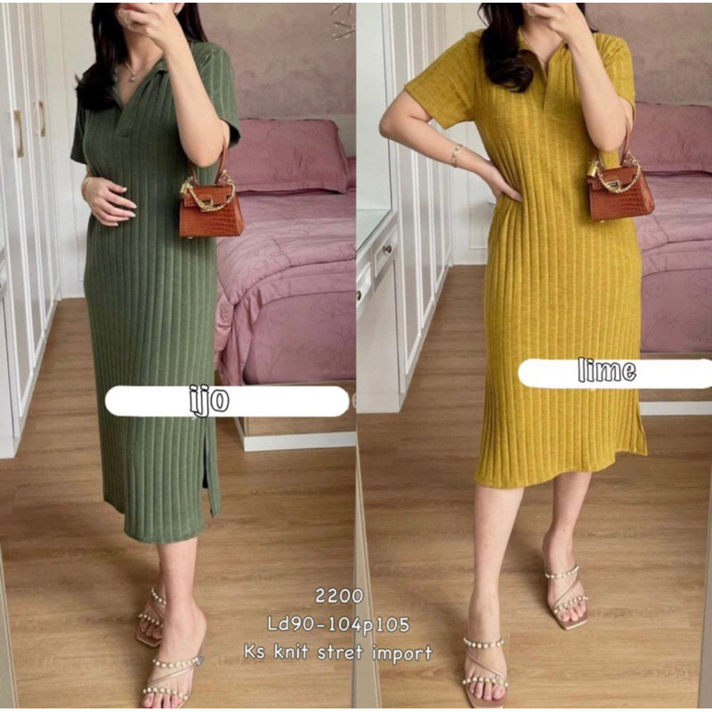 2200 DRESS KERAH SIMPLE WANITA TERBARU KS KNIT STRECH IMPORT PREMIUM