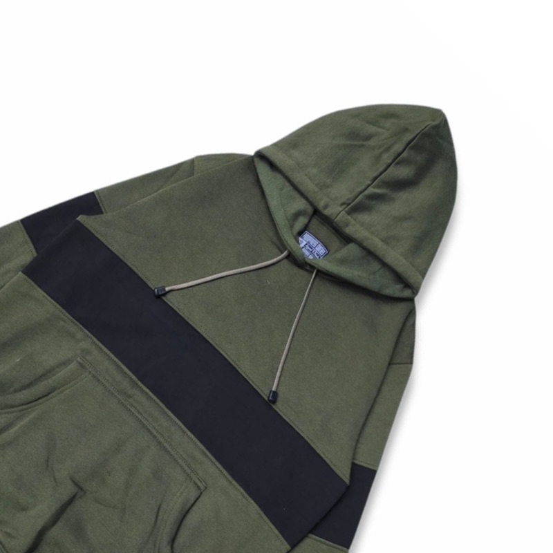 PHOMPPHIESS Sweater Hoodie Army Strip Hitam Sweater Polos Kombinasi Pria Wanita
