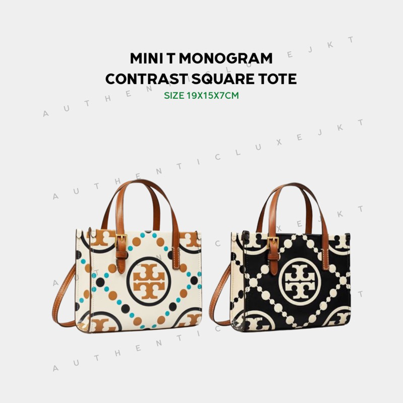 [READY] TB MINI T MONOGRAM CONTRAST SQUARE TOTE