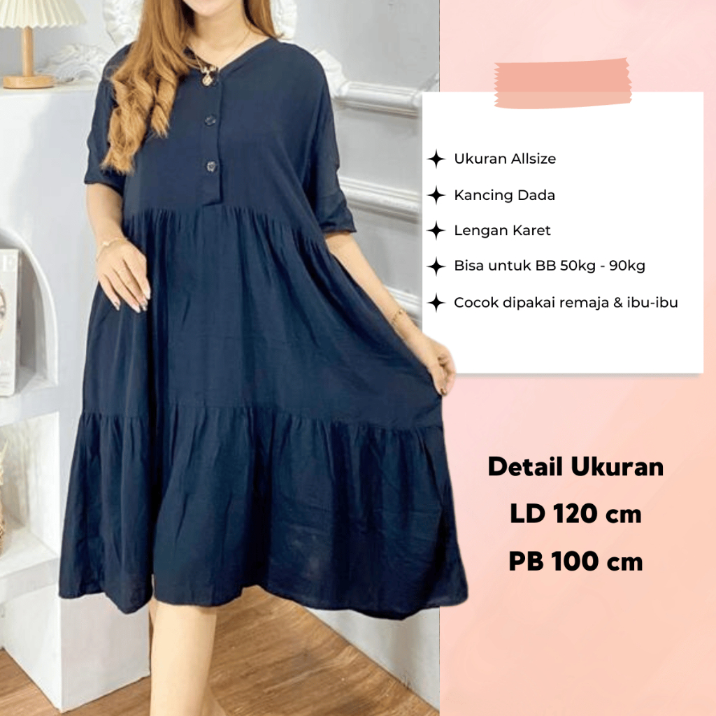 Dress Daster Kekinian Kancing Depan Home Dres Bumil Rayon Premium