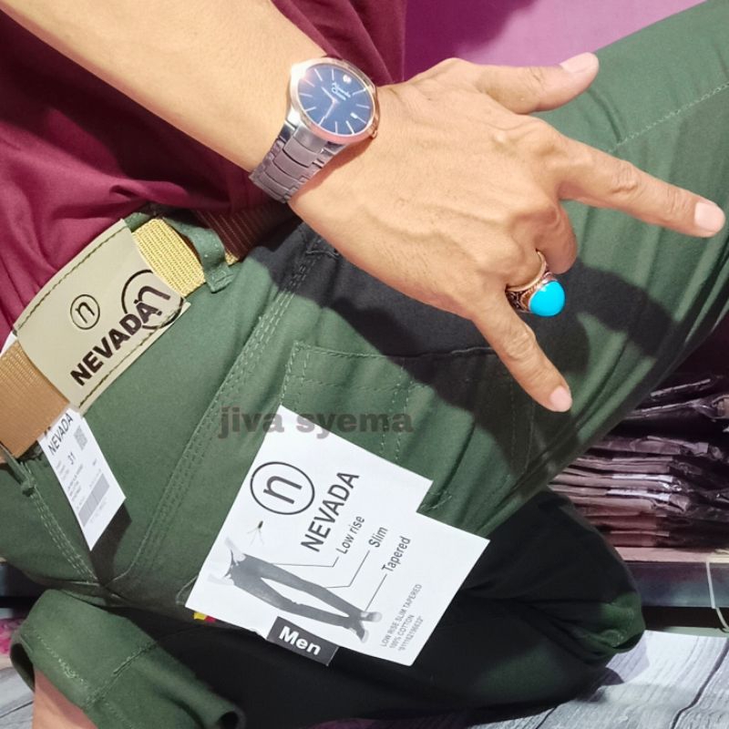 Celana Panjang Chino Pria Chinos strett Pensil Cino Premium Hijau Army