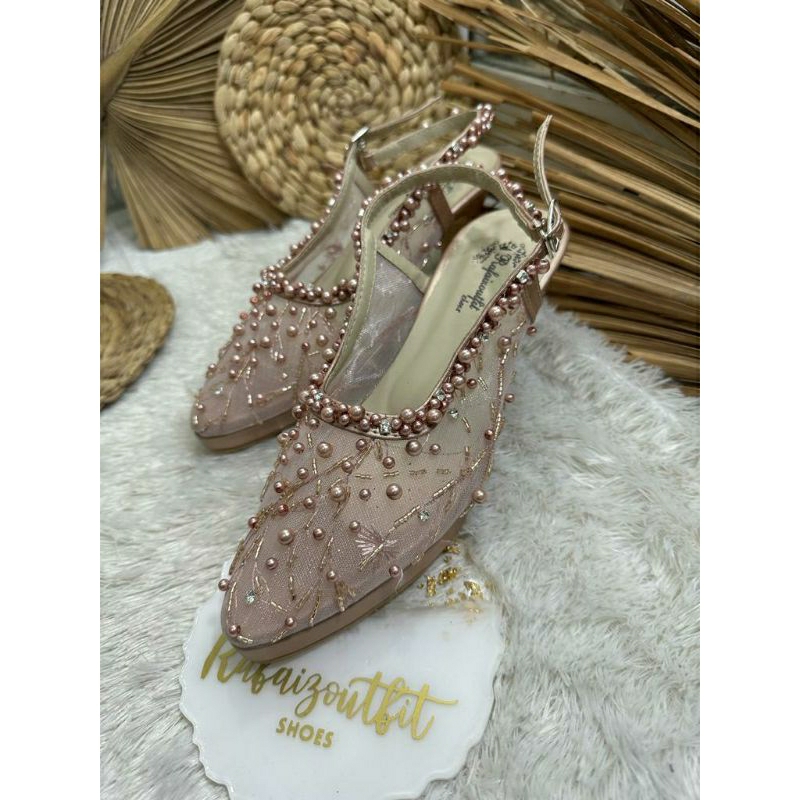 Sepatu wedding pesta Cantik Ismi rosegold 7 cm runcing