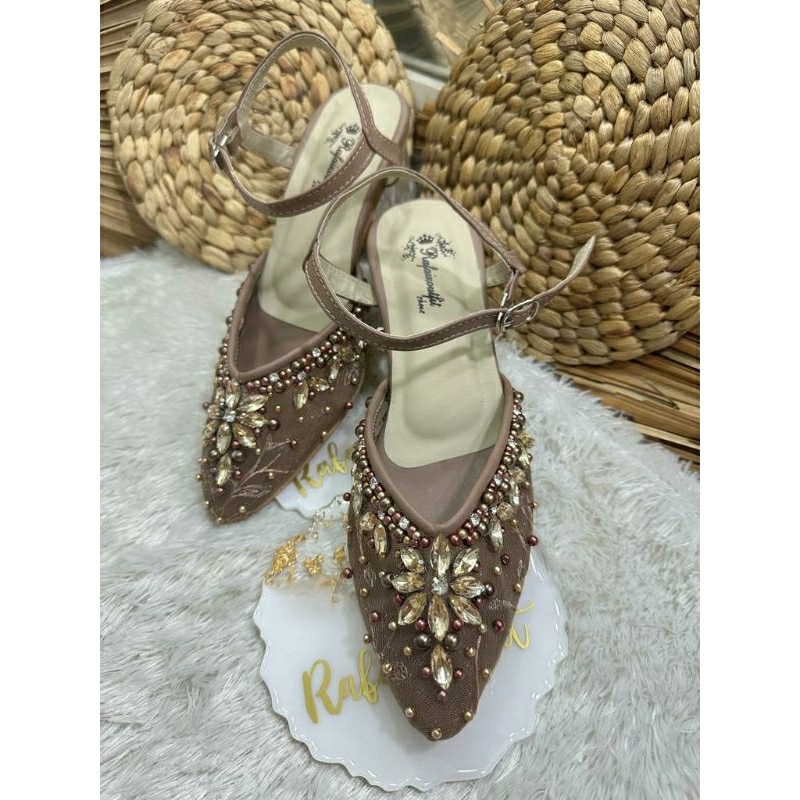Sepatu wedding pesta Cantik isni mocca 5cm kaca