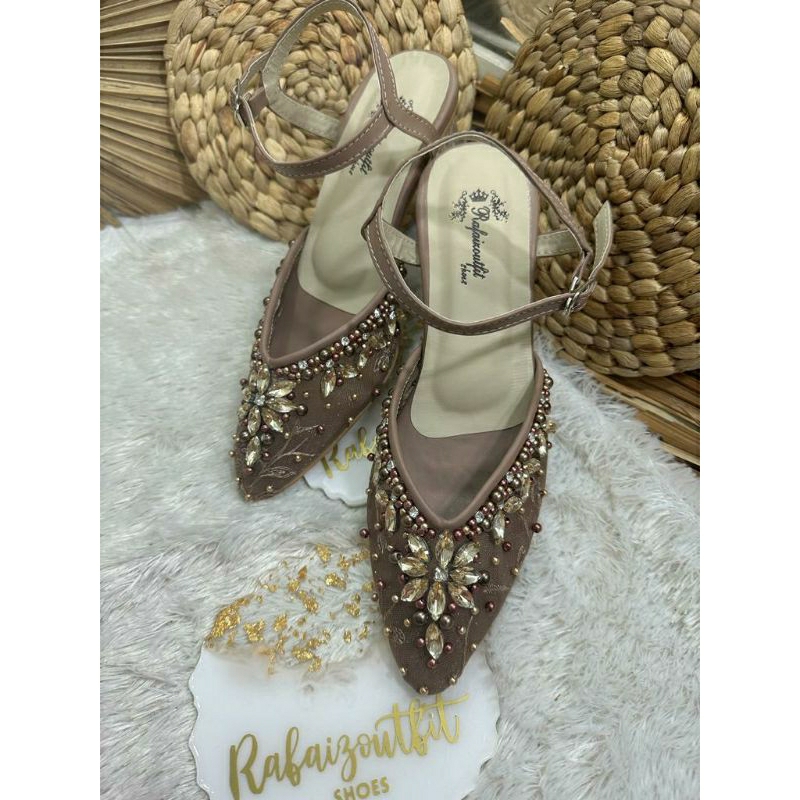 Sepatu wedding pesta Cantik isni mocca 5cm kaca