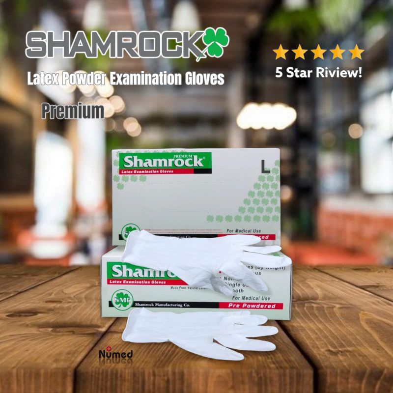 Sarung Tangan Karet Latex Medis Pre Powder Original Shamrock / Latex Examination Gloves