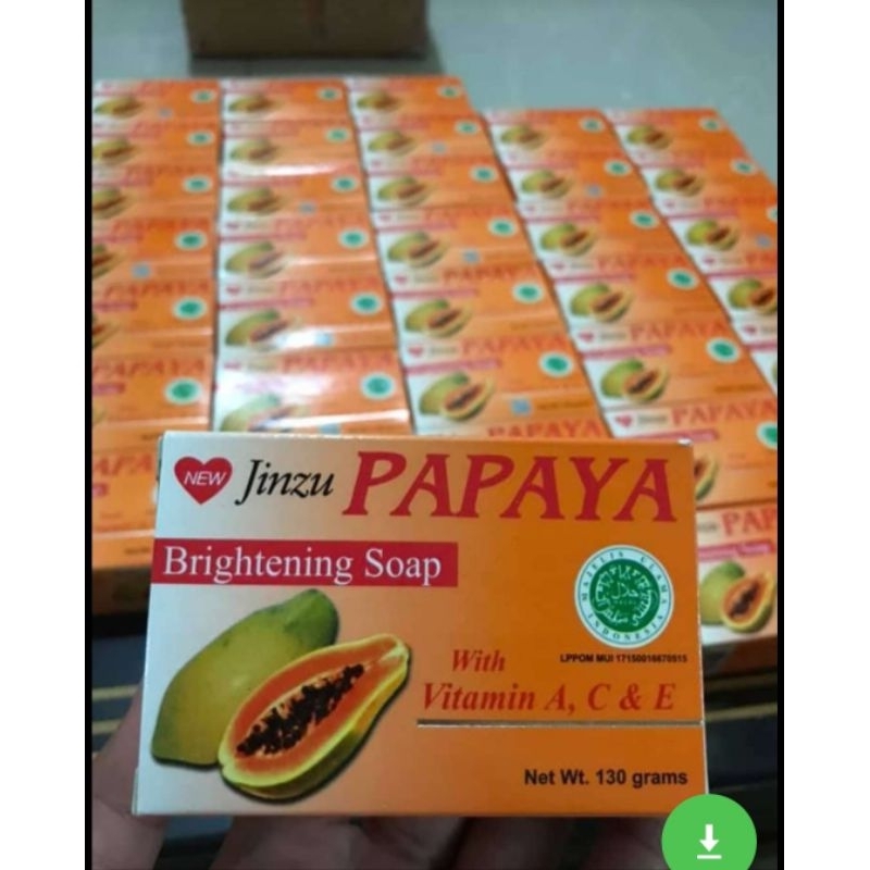 Jinzu Bar Soap Pepaya Brightening 130ml/Sabun Batang/Pembersih Tubuh &amp; Muka/Papaya Sabun Muka Jinzu / BPOM Sertivikat HALAL