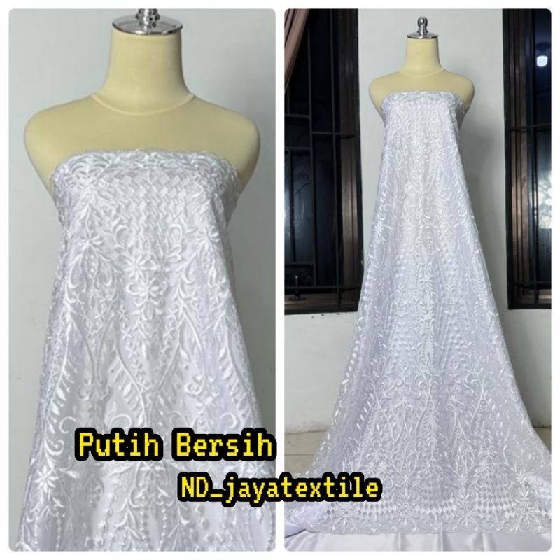 Kain Tile Elisab Mewah/Putih Bersih/Bahan Kebaya Tebal