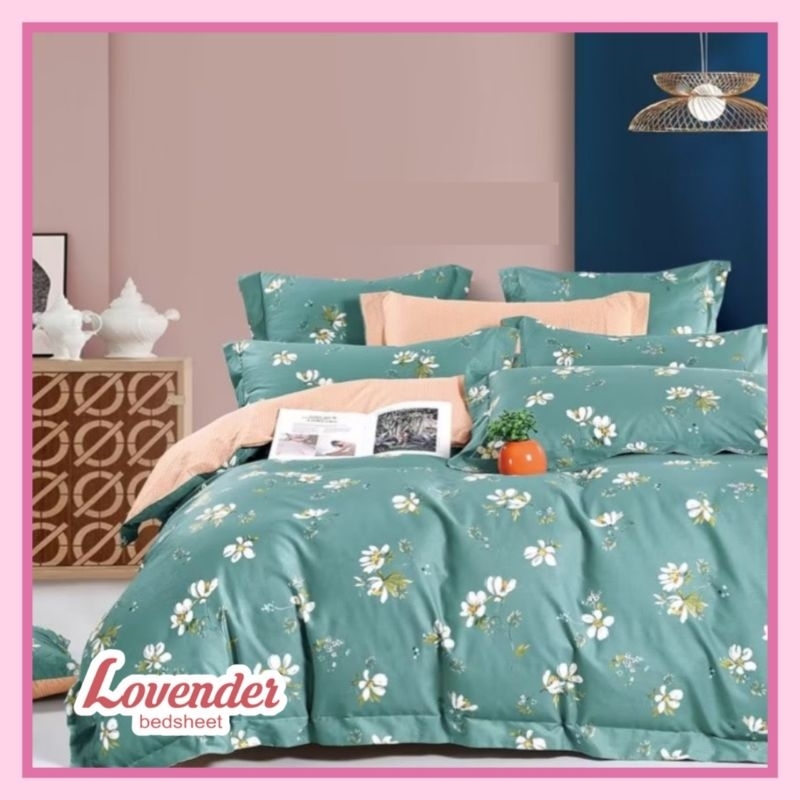 Kain sprei katun jepang " Motif Bunga Hijau & Biru"