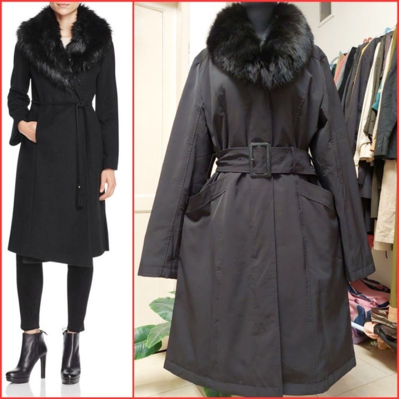 Saga fox fur with black winter coat/ mantel musim dingin