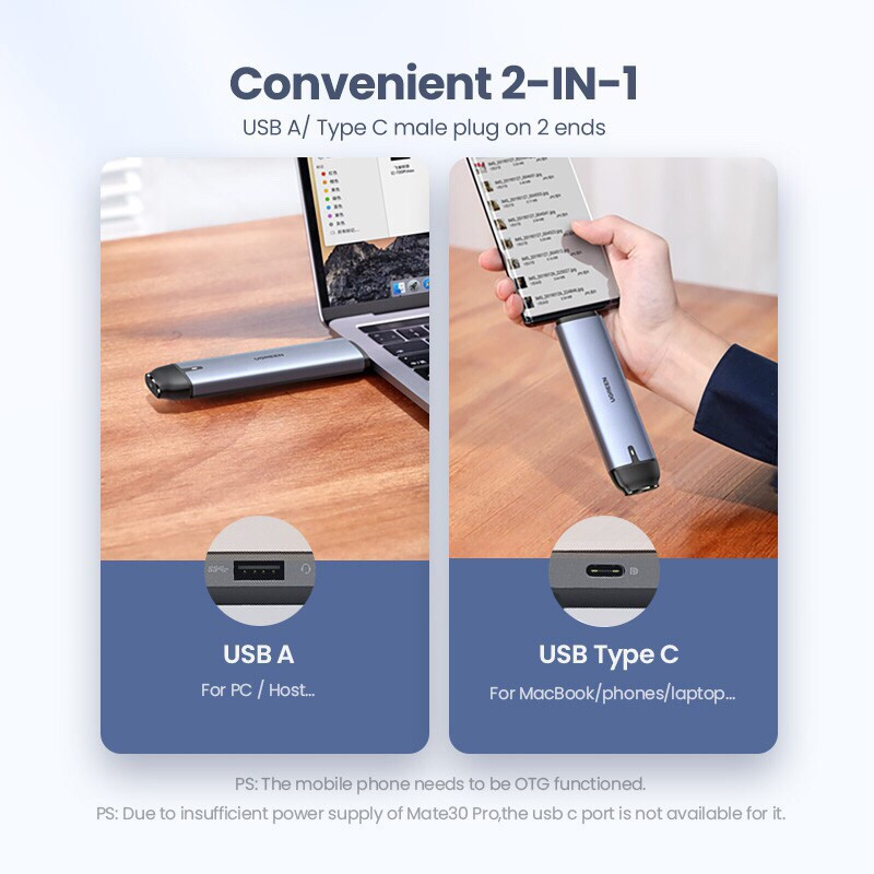 Enclosure Ssd UGreen Usb-C &amp; Usb-A to M.2 Sata (70533) - 70533