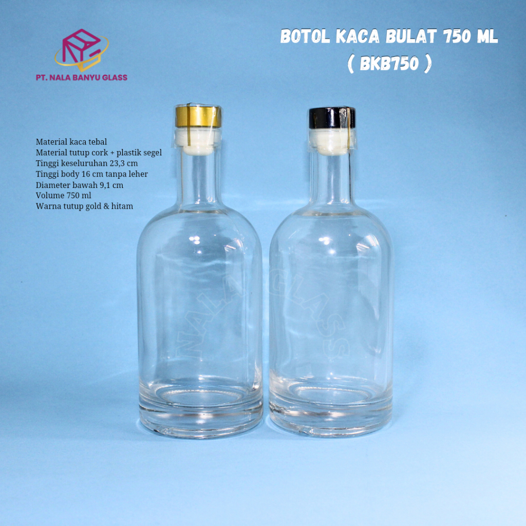 BKB750 botol kaca 750ml liquor bottle tutup cork / botol kaca bening