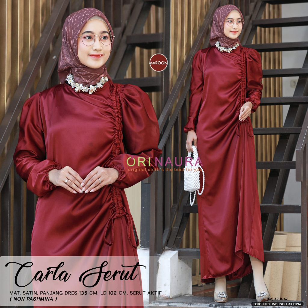 Carla Serut Dress Gamis Muslim Wanita Mat Satin Original By Orinaura