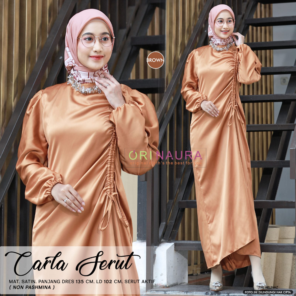 Carla Serut Dress Gamis Muslim Wanita Mat Satin Original By Orinaura