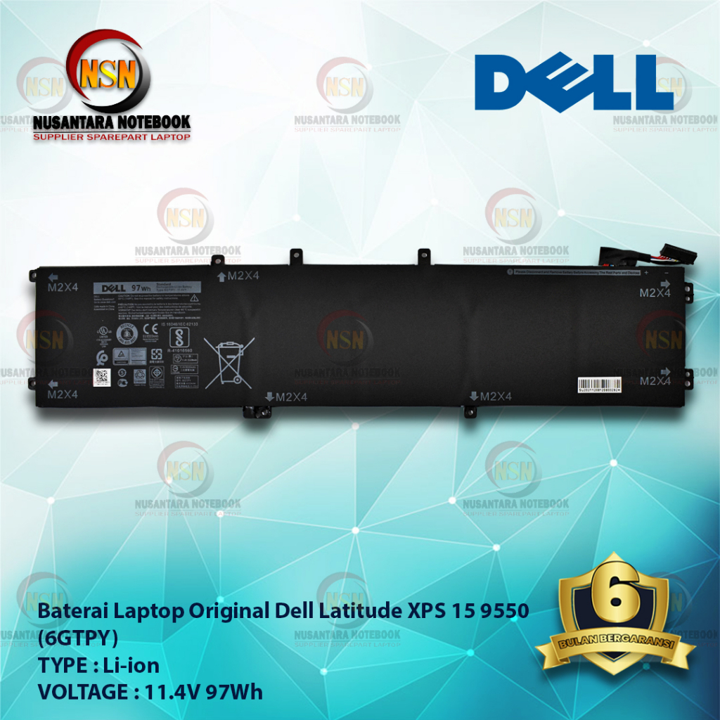 Baterai Laptop Dell ORI for Latitude XPS 15 9550 6GTPY 11.4V 97Wh