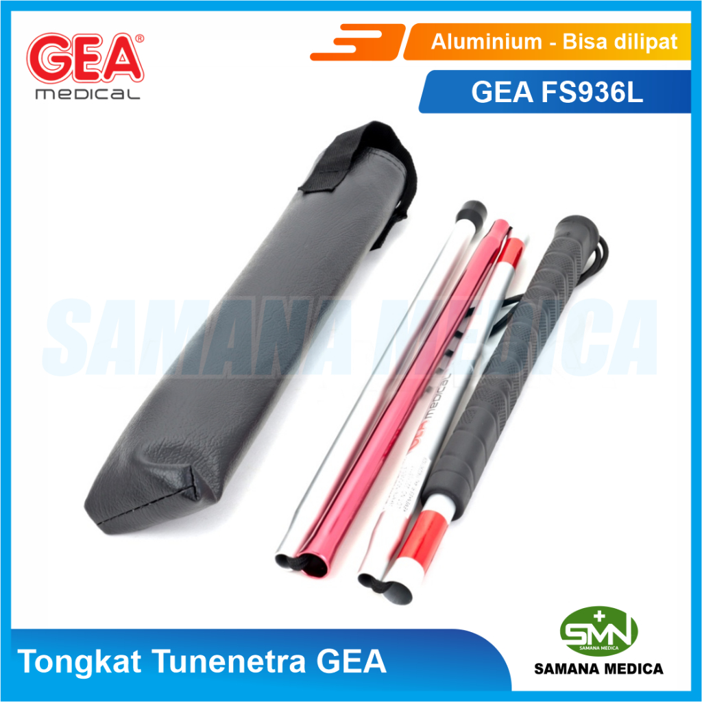 Tongkat Jalan Tuna Netra Lipat Aluminium GEA / ONEMED dengan Pouch Tongkat Untuk Orang Buta Promo Murah