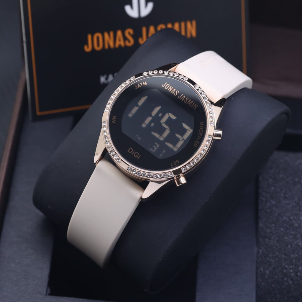 BEST SELLER JAM TANGAN LED WANITA JONAS JASMIN LS-6105 TALI RUBBER FREE BOX &amp; BATERAI