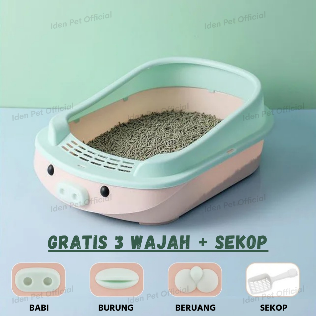 Litter Box Kucing Cat Toilet Tempat Bak Pasir Kucing Baskom Poop Pup + Sekop Shovel