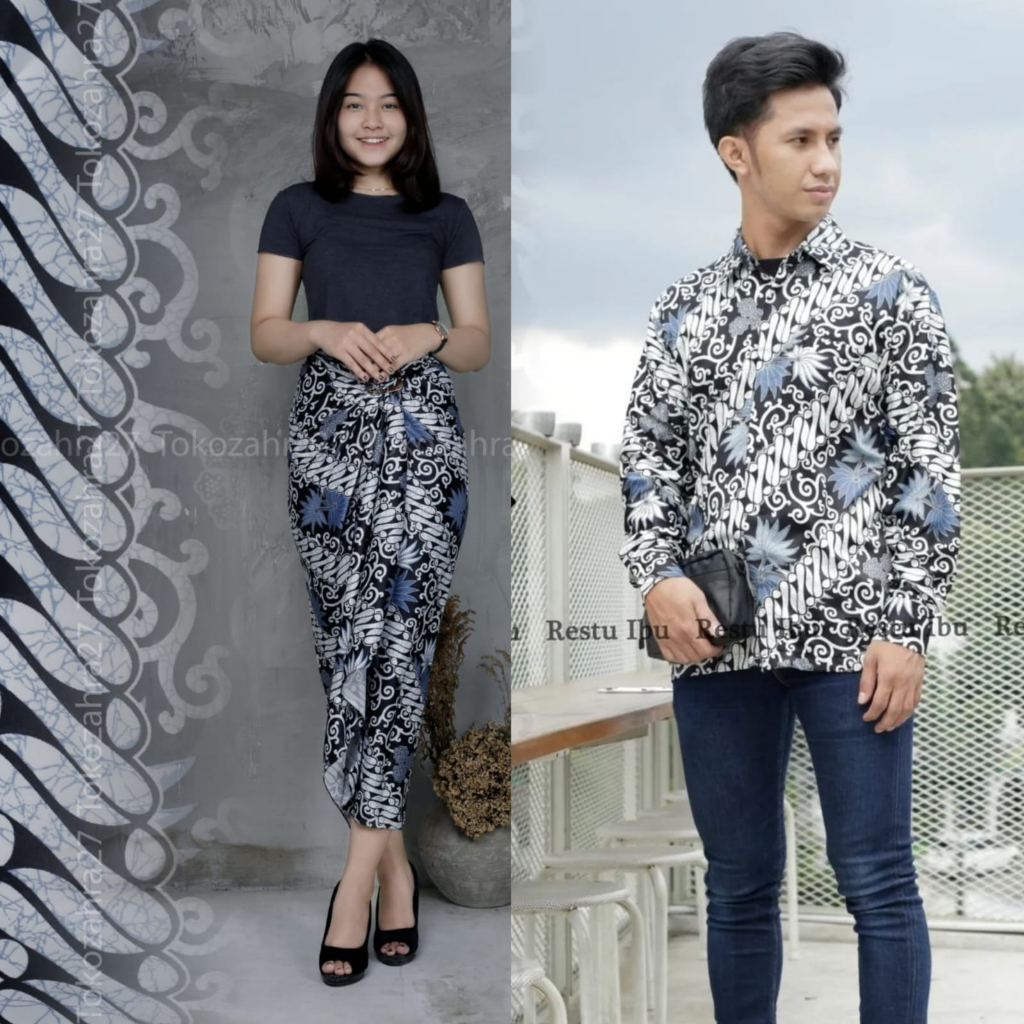 Couple Kemeja Batik Rok Lilit batik Lengan Panjang MOTIF KENANGA