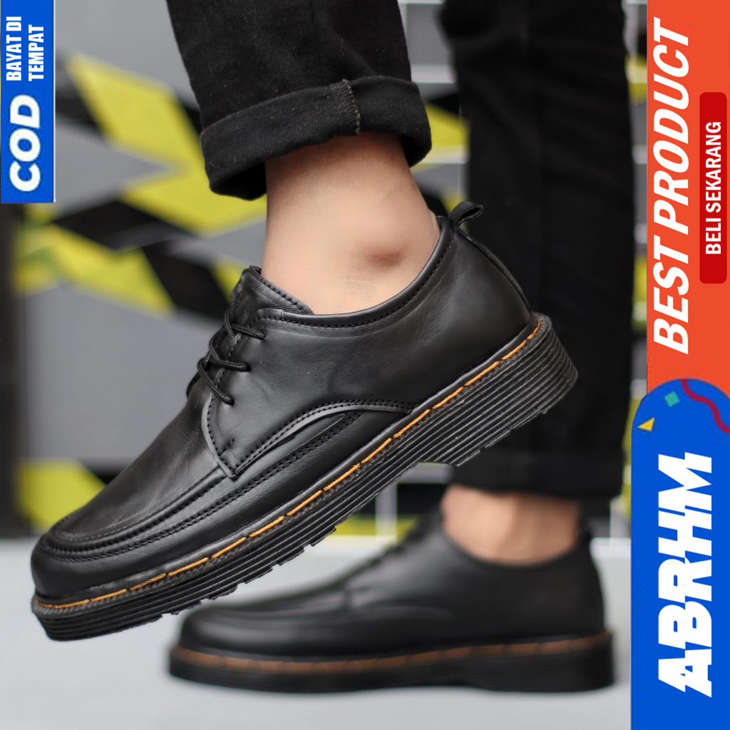 ABRHM Sepatu Pantofel Formal Casual Kulit Docmart Hitam Pria