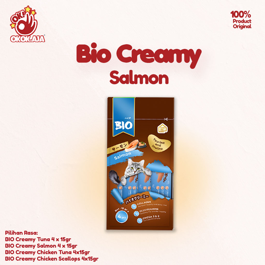 BIO CREAMY 15gr Snack Cemilan Kucing favorit Sehat dan murah / 1 pack isi 4pcs